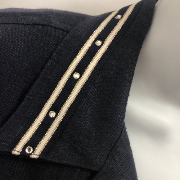 CACHÉ 💯% LINEN NAVY BLUE JACKET • GOLD BUTTONS • RHINESTONE TRIM • Sz L - Picture 6 of 15